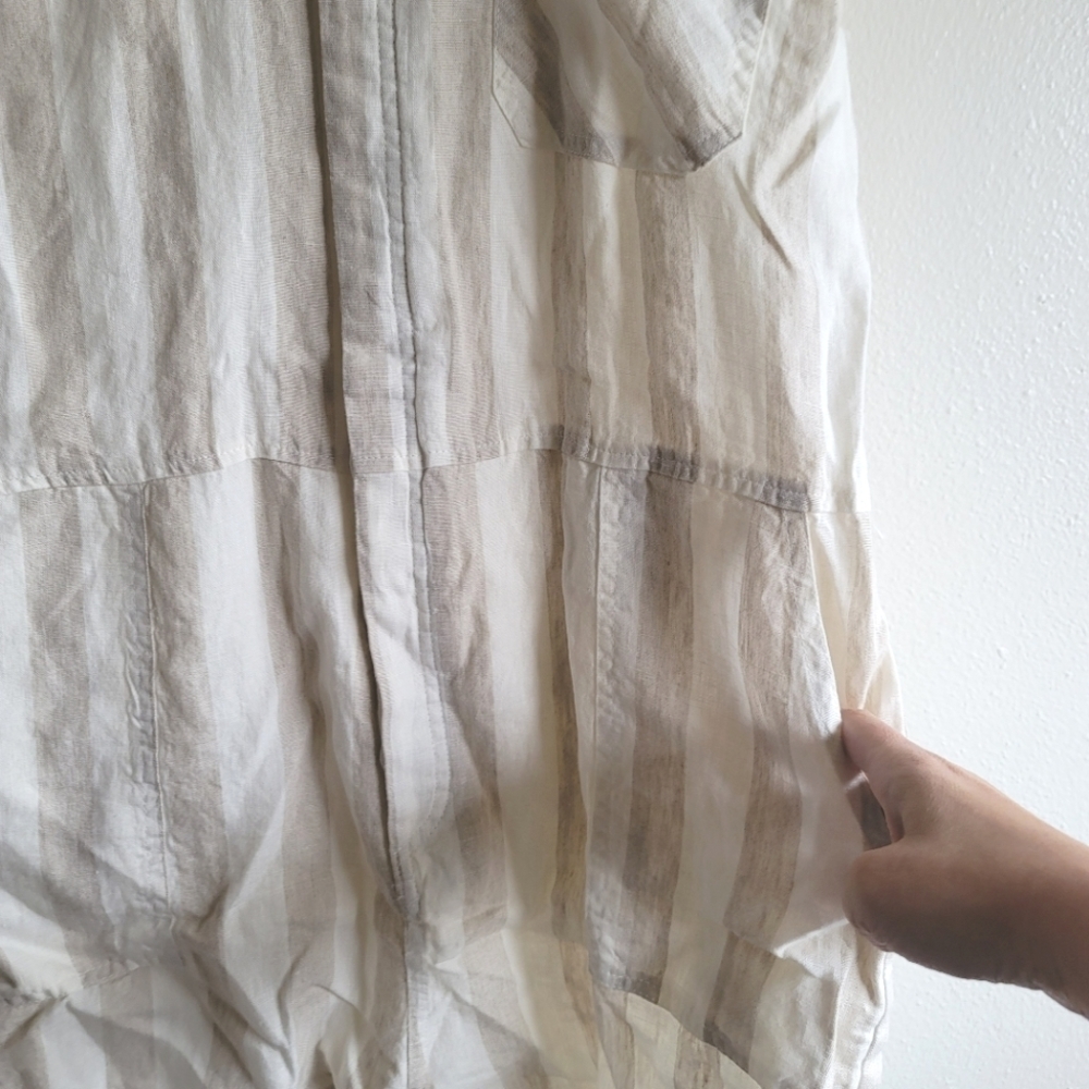 BLANK NYC,Changing Lanes Striped Linen Romper, Light Tan/Cream, Size Large -NWT - Picture 9 of 13